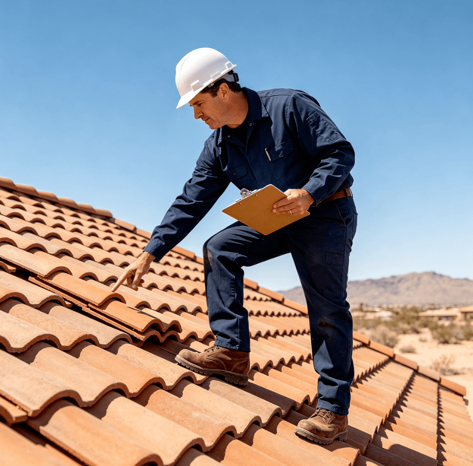 Professional roof inspection being carried out on a Phoenix, AZ roof